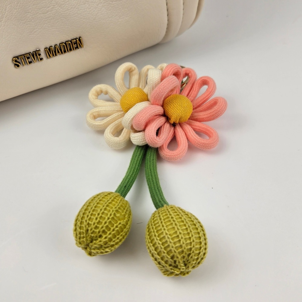 Floral Bag Charm Keychain Pink Cream Daisy Boho Cottagecore Accessory